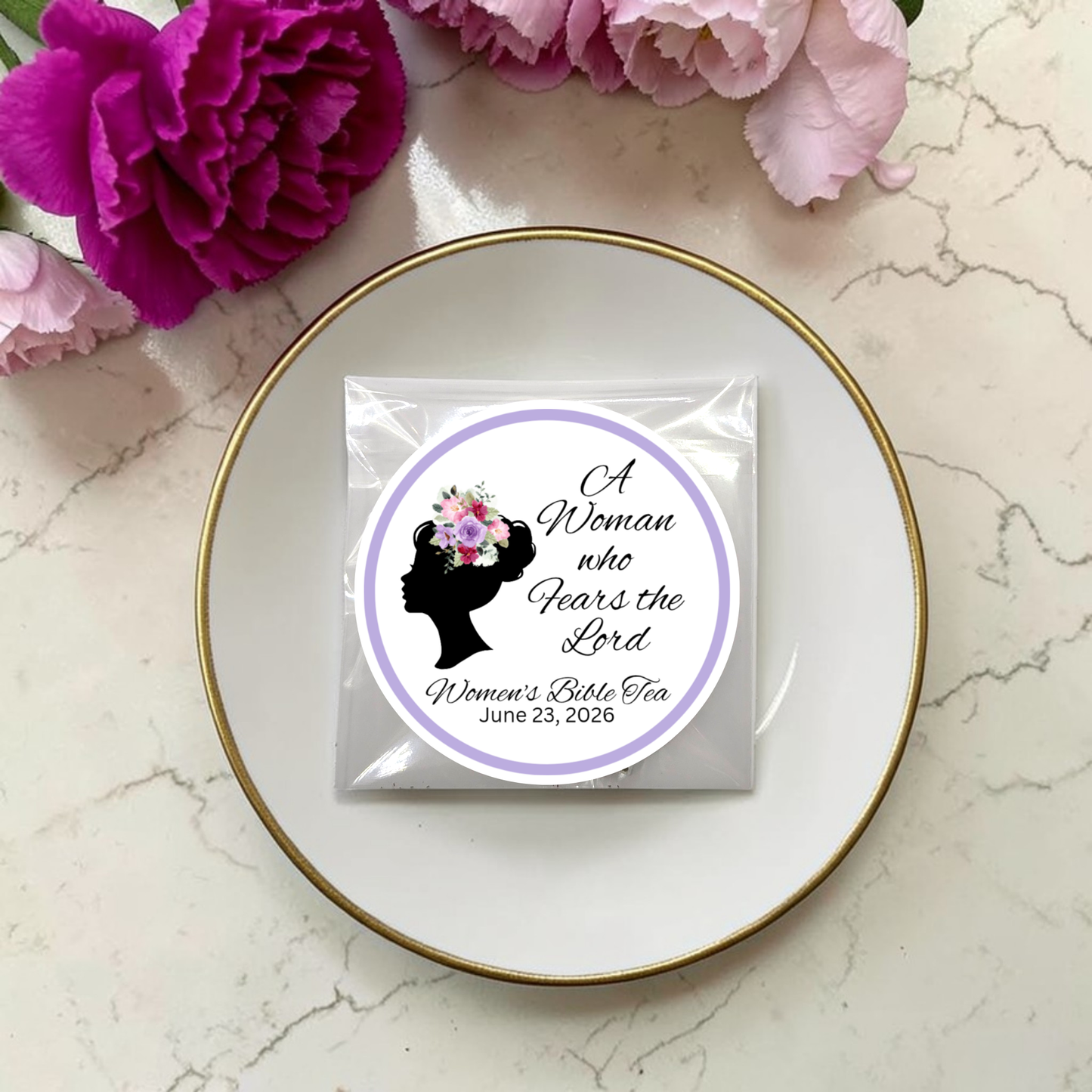 Woman that Feareth the Lord Silhouette Tea and Bible Favors (Set of 20)