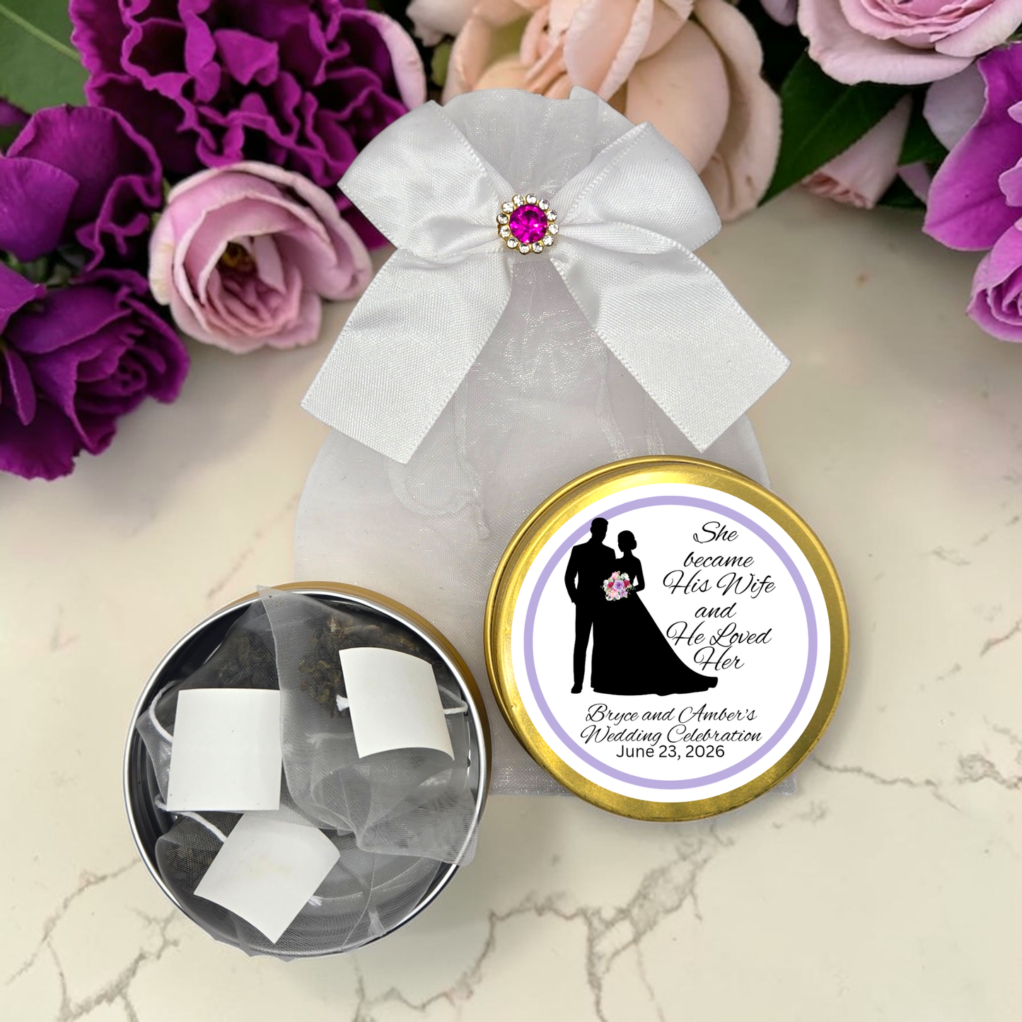Loved Woman of God Bible Tea  Favors in Personalized Tea Tins (Set of 10)