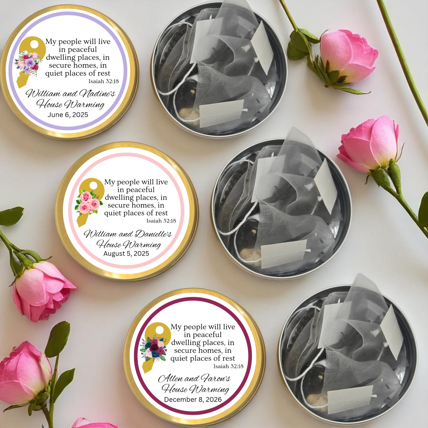 Key Housewarming Bible Verse Tea Tin Party Favor (Set of 10)