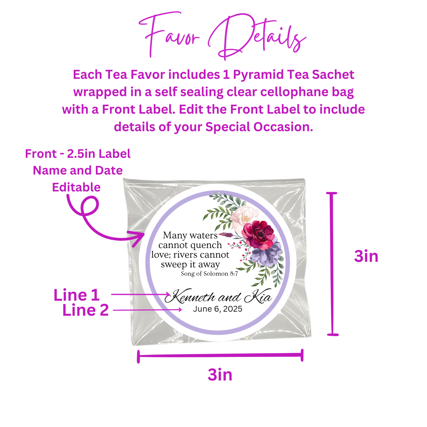 Right Floral Wedding Engagement Scripture Tea Bag Party Favor (Set of 20)