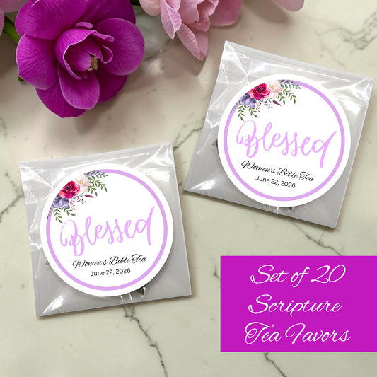 Blessed Floral Bible Tea Bag Favors for Bible Retreats & Ladies Tea Parties (Set of 20)