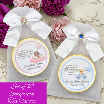 Baby Shower Bible Tea Bag Party Favors in Mini Tins (Set of 10)