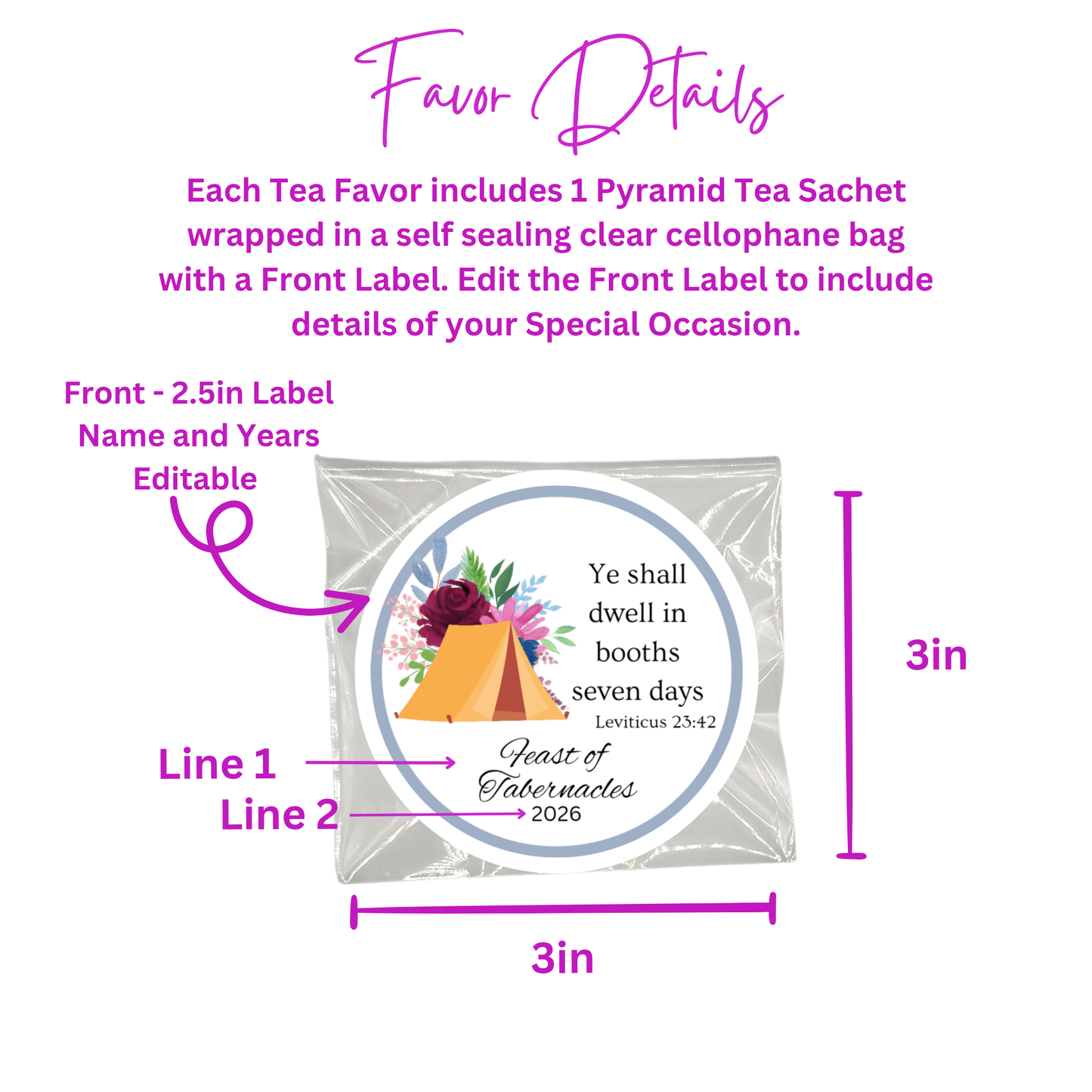 Feast of Tabernacles: Biblical Scripture Tea Bag Favors  (Set of 20)