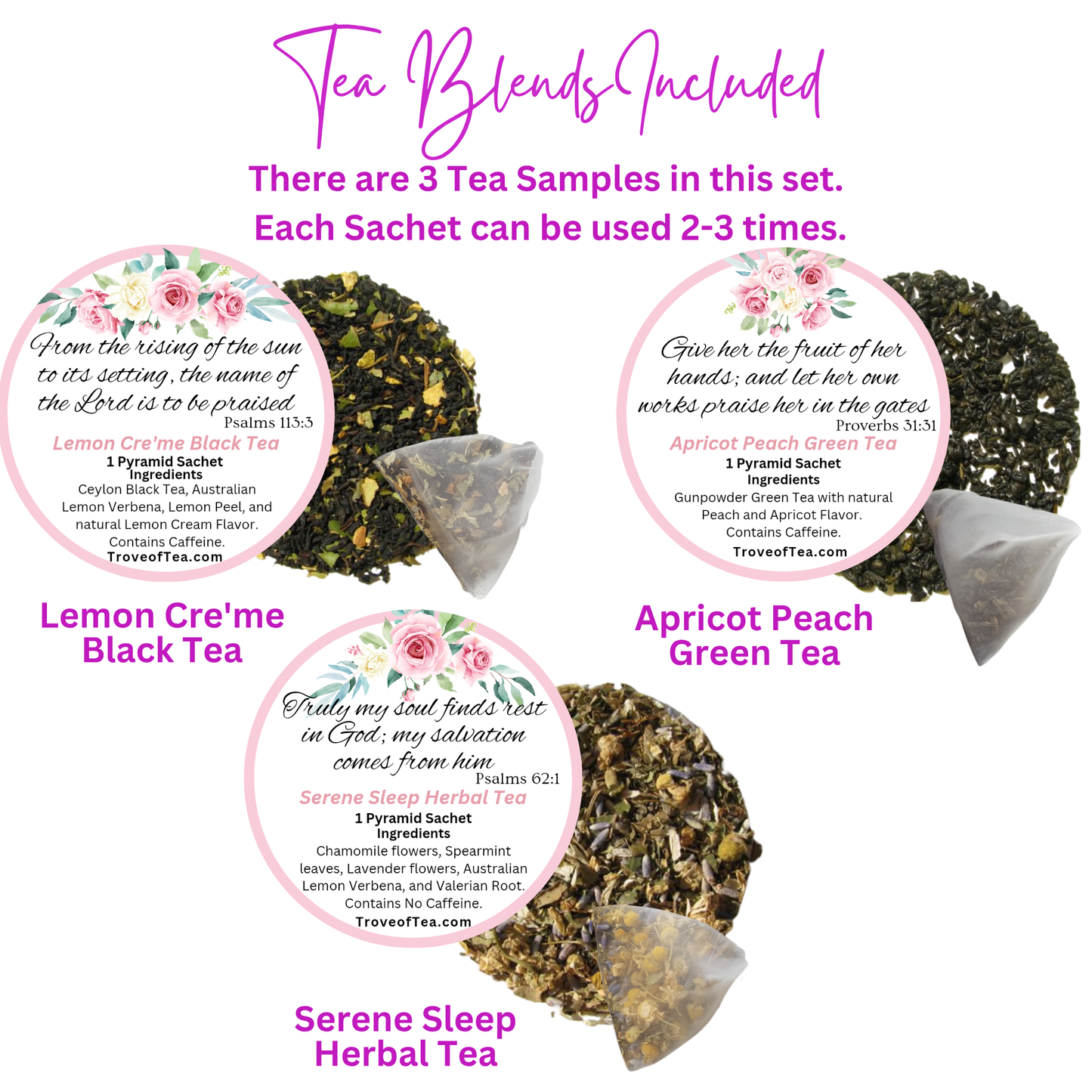 Steep and Serve Tea Bag Dish and Tongs Tea Sampler Set with Scripture Tea Bags