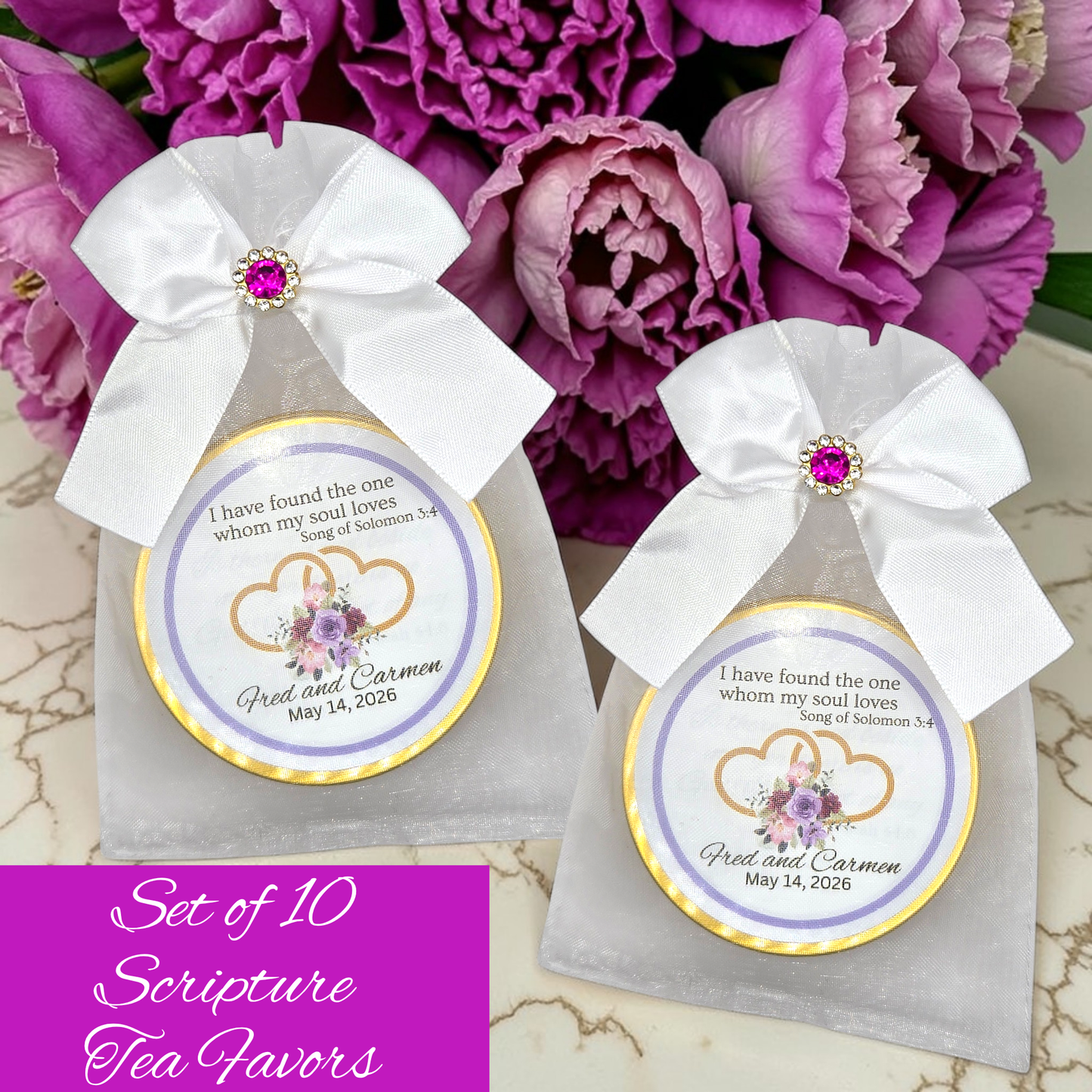 Heart Engagement Tea Party Prayer Favors  (Set of 10)