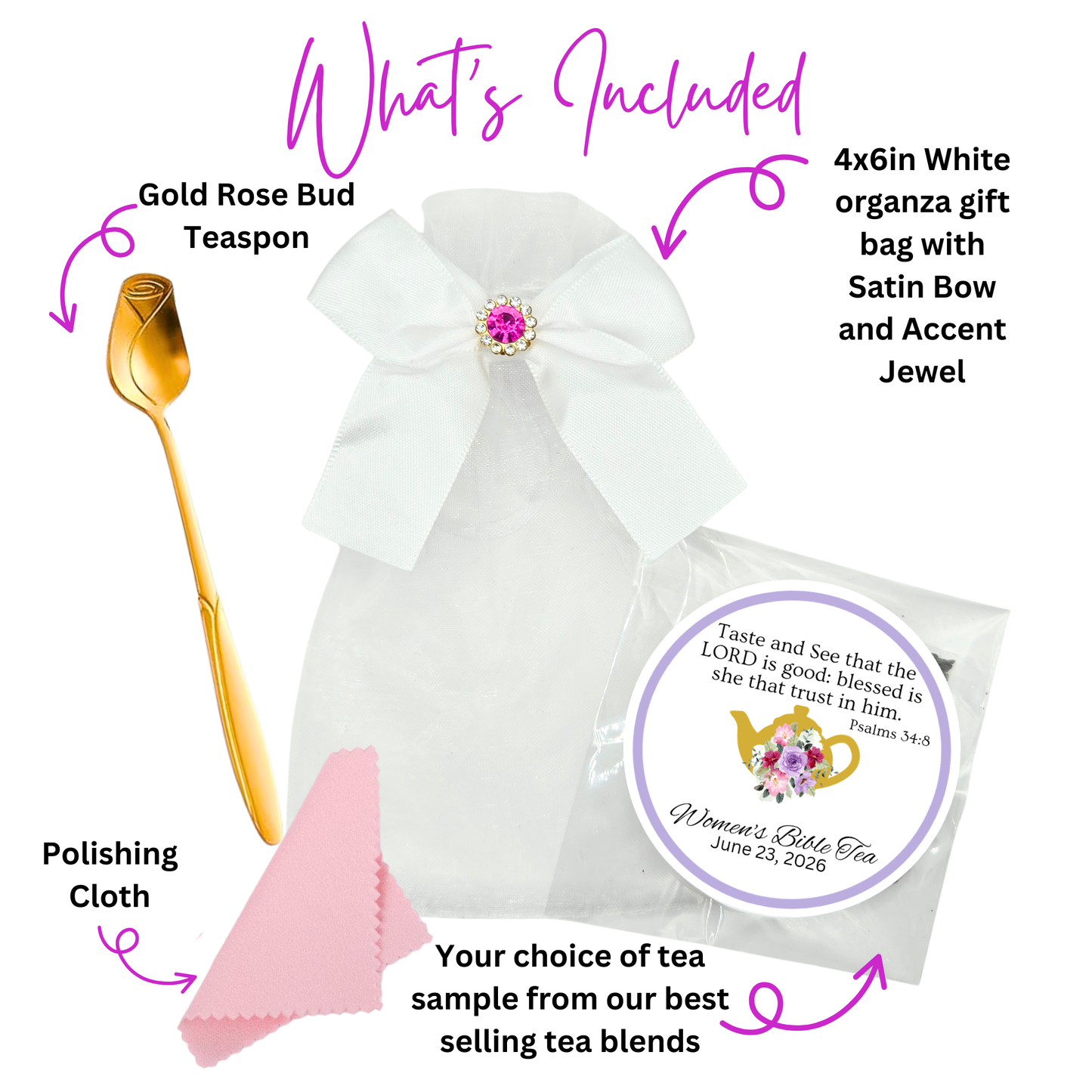 Rose Flower Teaspoon Favors with Scripture Tea (Set of 10)