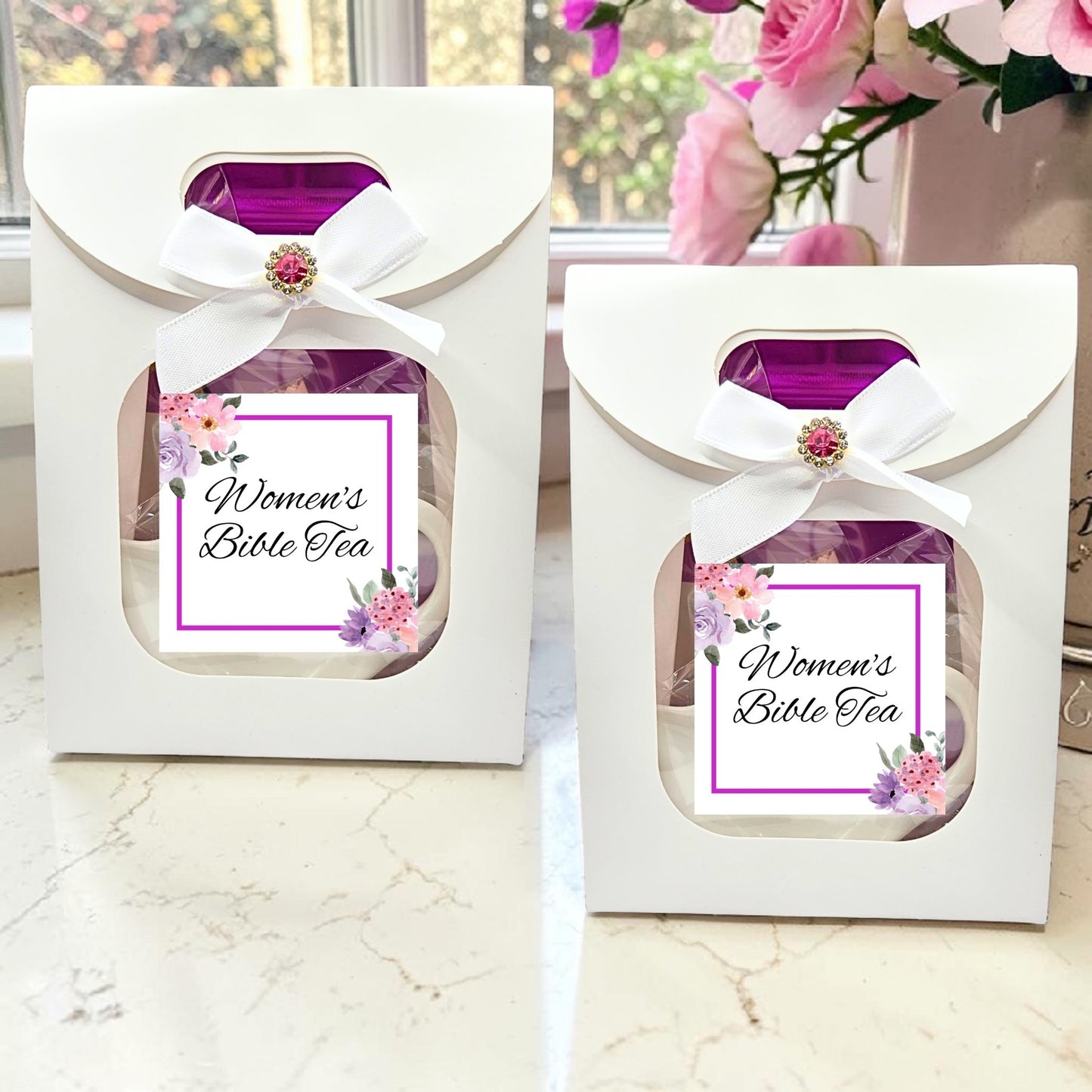 Personalized Womens Bible Retreat Gifts with Scripture Tea in Lavender (Set of 5)