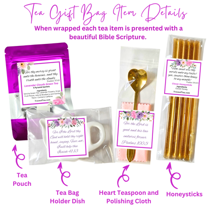 Personalized Womens Bible Retreat Gifts with Scripture Tea in Lavender (Set of 5)