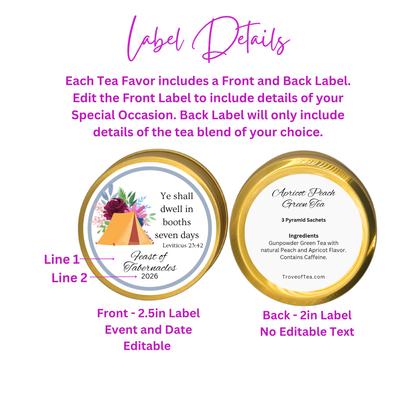 Feast of Tabernacles: Tea Favors in Custom Tea Tins for Biblical Feast Days (Set of 10)