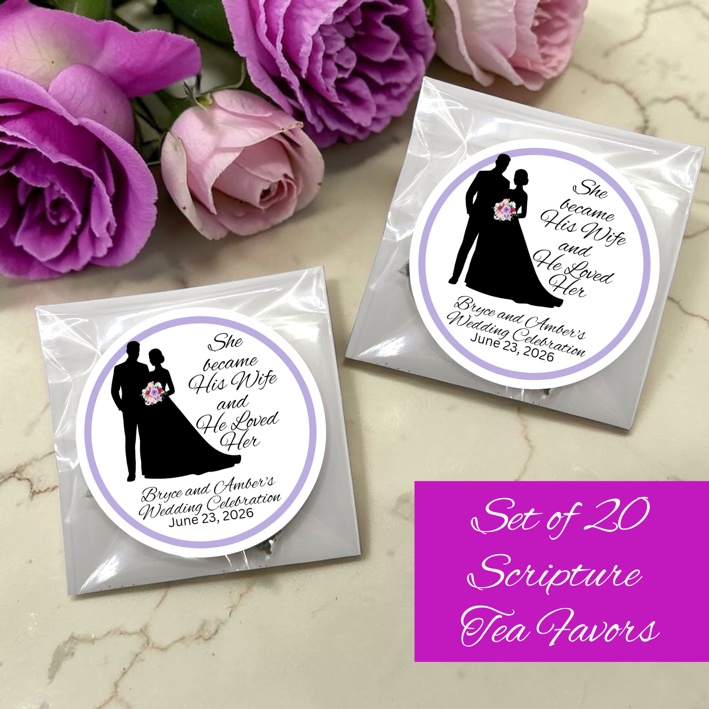 Loved Woman Silhouette Wedding Biblical Tea Bag Favors (Set of 20)