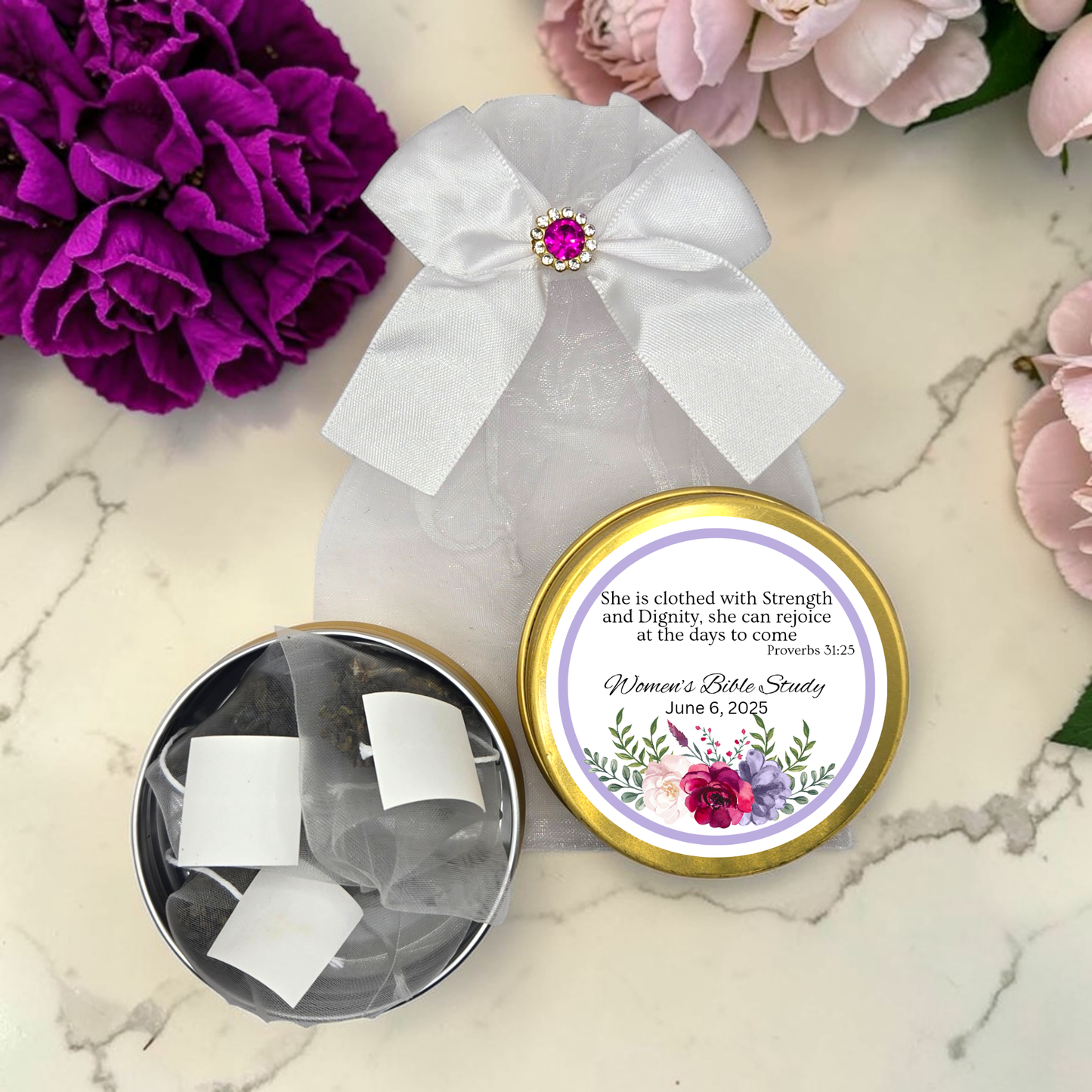 Bottom Floral Tea Party Favors for Ladies with Meditation Tea (Set of 10)