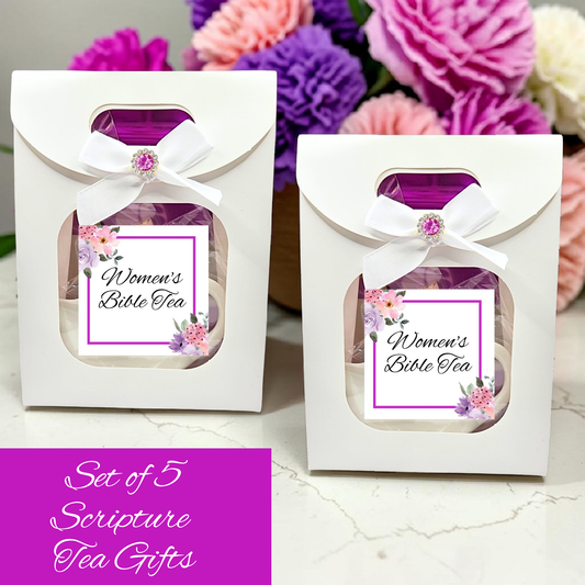 Personalized Womens Bible Retreat Gifts with Scripture Tea in Lavender (Set of 5)