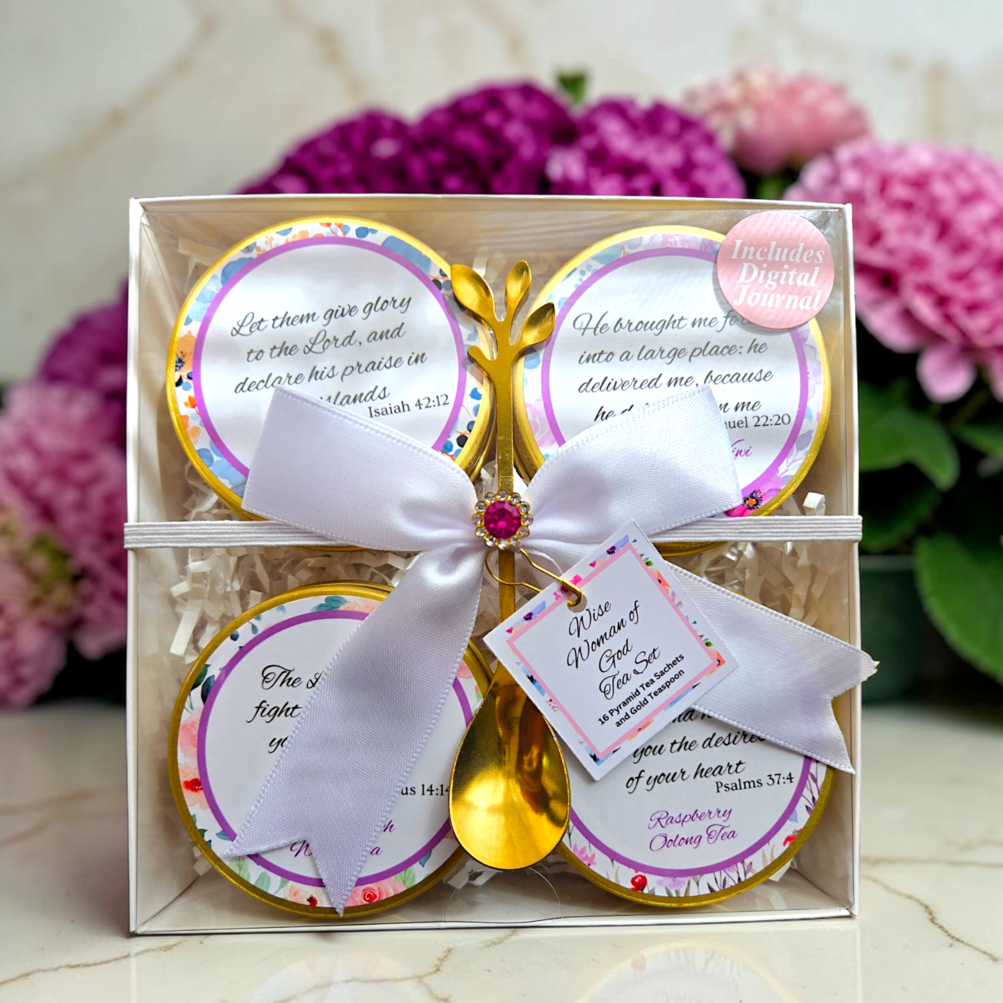 Wise Woman of God Oolong and White Tins of Tea Sampler Gift  with Bible Verses