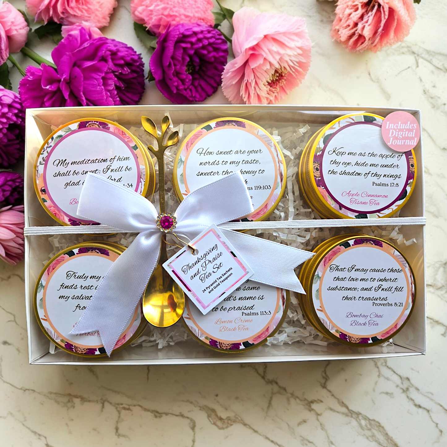 Thanksgiving and Praise Bible Verse Tins of Tea Gift Set