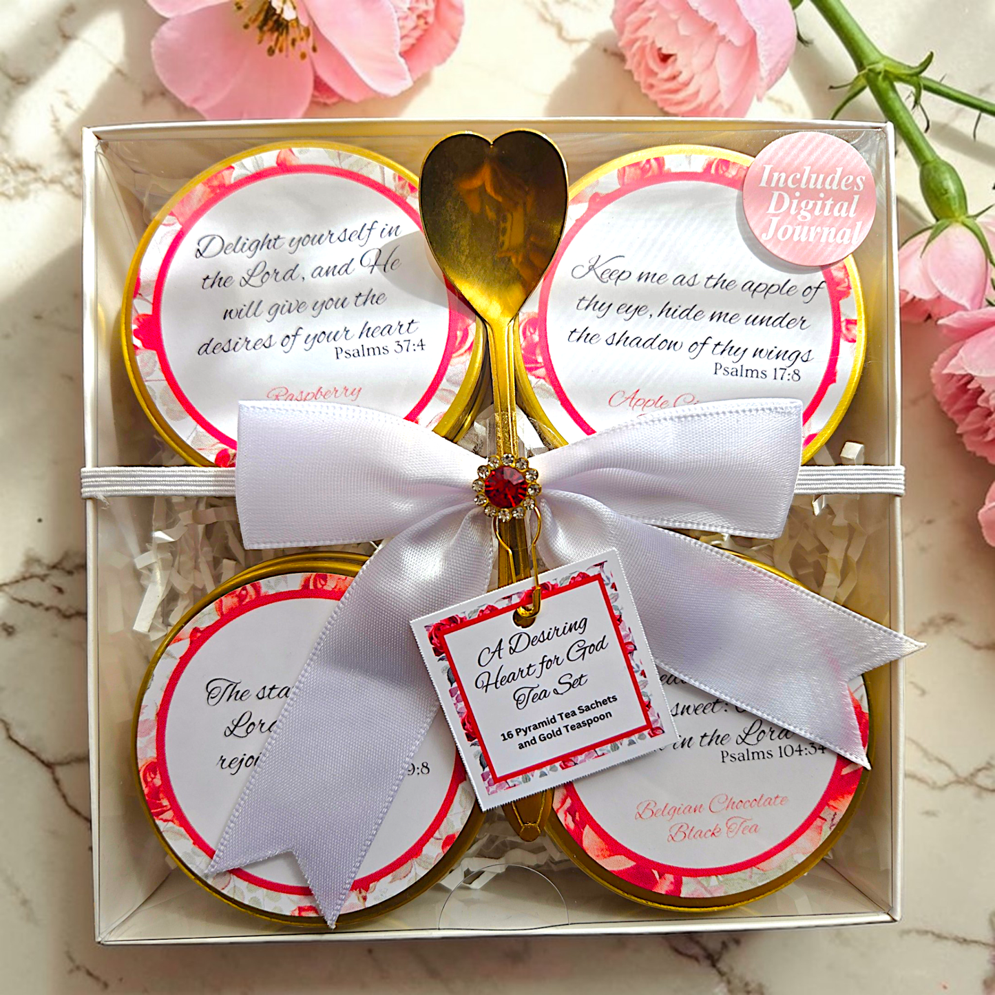 A Desiring Heart for God Bible Verse Tins of Tea Gift Set