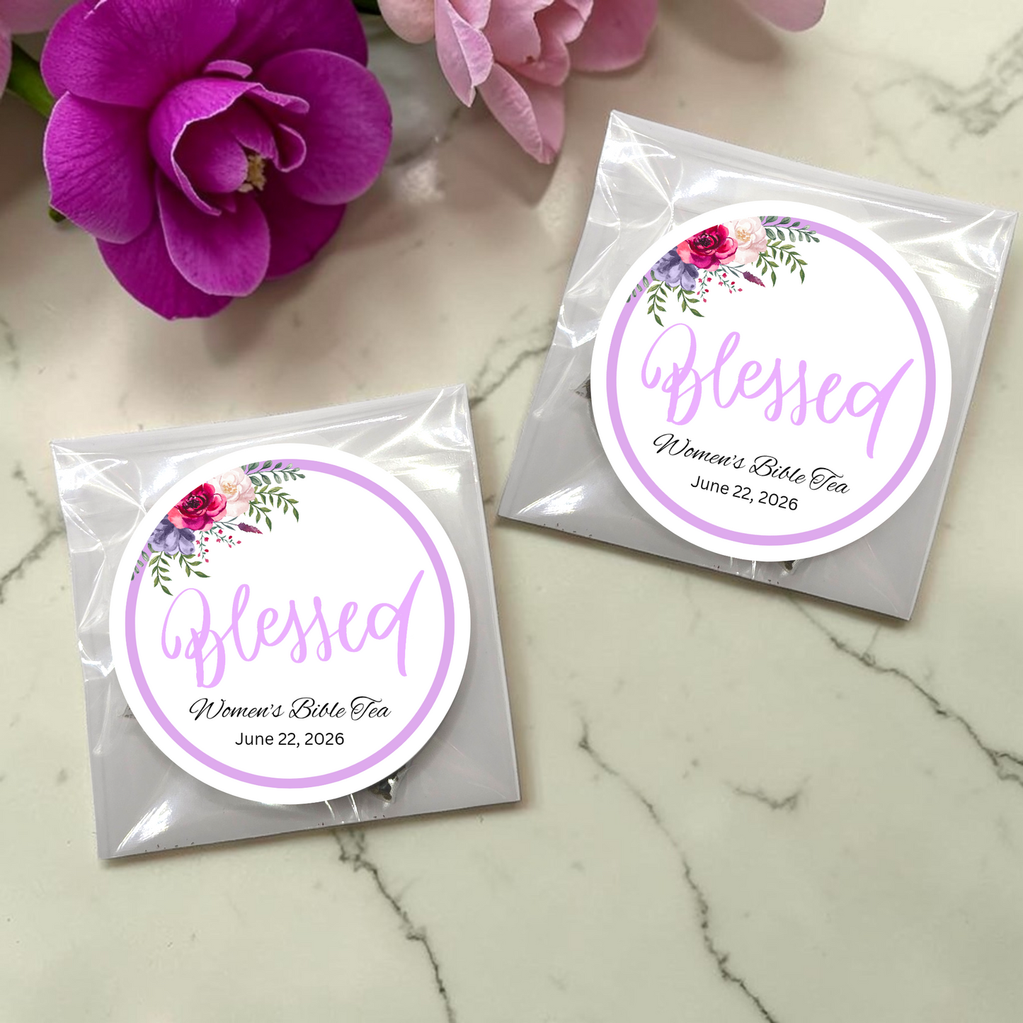 Blessed Floral Bible Tea Bag Favors for Bible Retreats & Ladies Tea Parties (Set of 20)