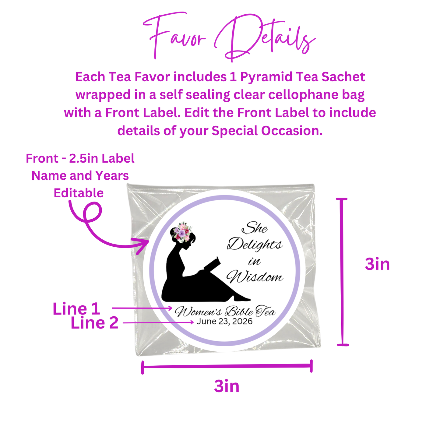 Wise Woman of God Silhouette Bible Tea Favors (Set of 20)