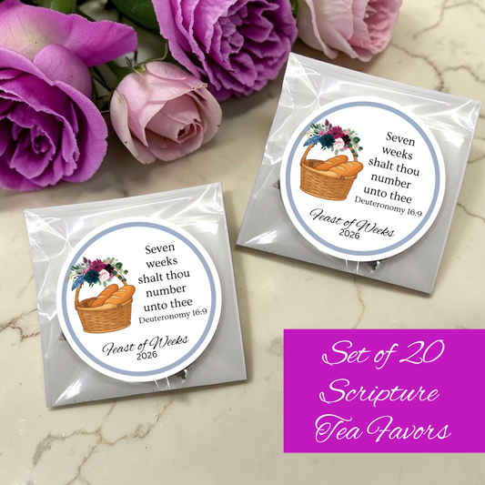 Feast of Weeks: Biblical Scripture Tea Bags for Religious Tea Party Favors (Set of 20)