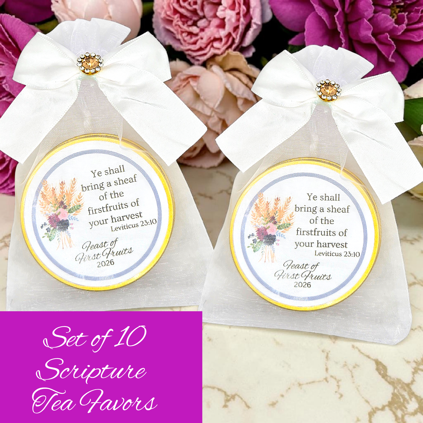 Feast of First Fruits: Scripture Verse Tea in Personalized Round Tins (Set of 10)