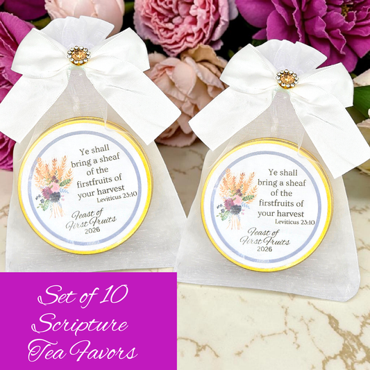 Feast of First Fruits: Scripture Verse Tea in Personalized Round Tins (Set of 10)
