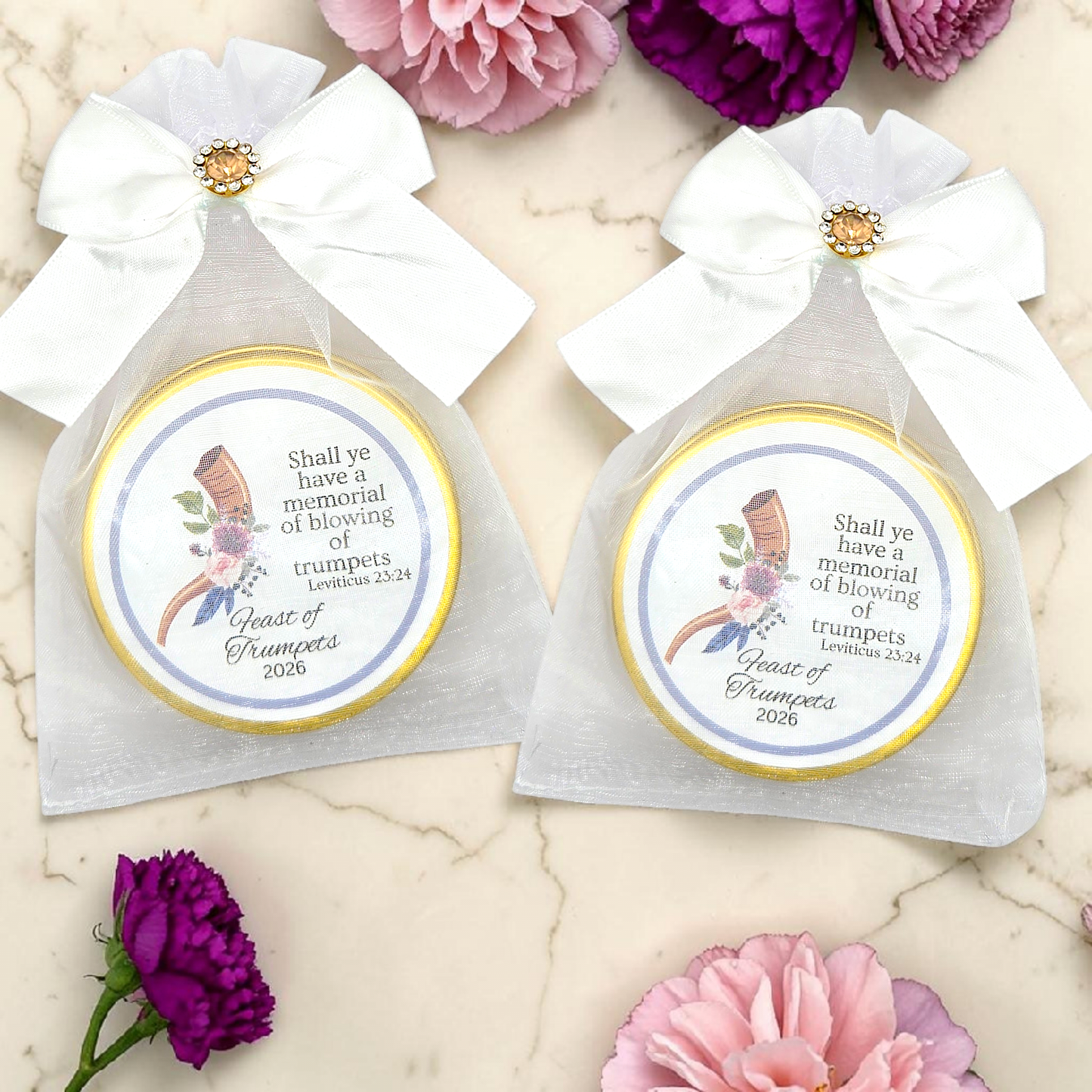Feast of Trumpets: Personalized Bible and Tea Tin Favors (Set of 10)