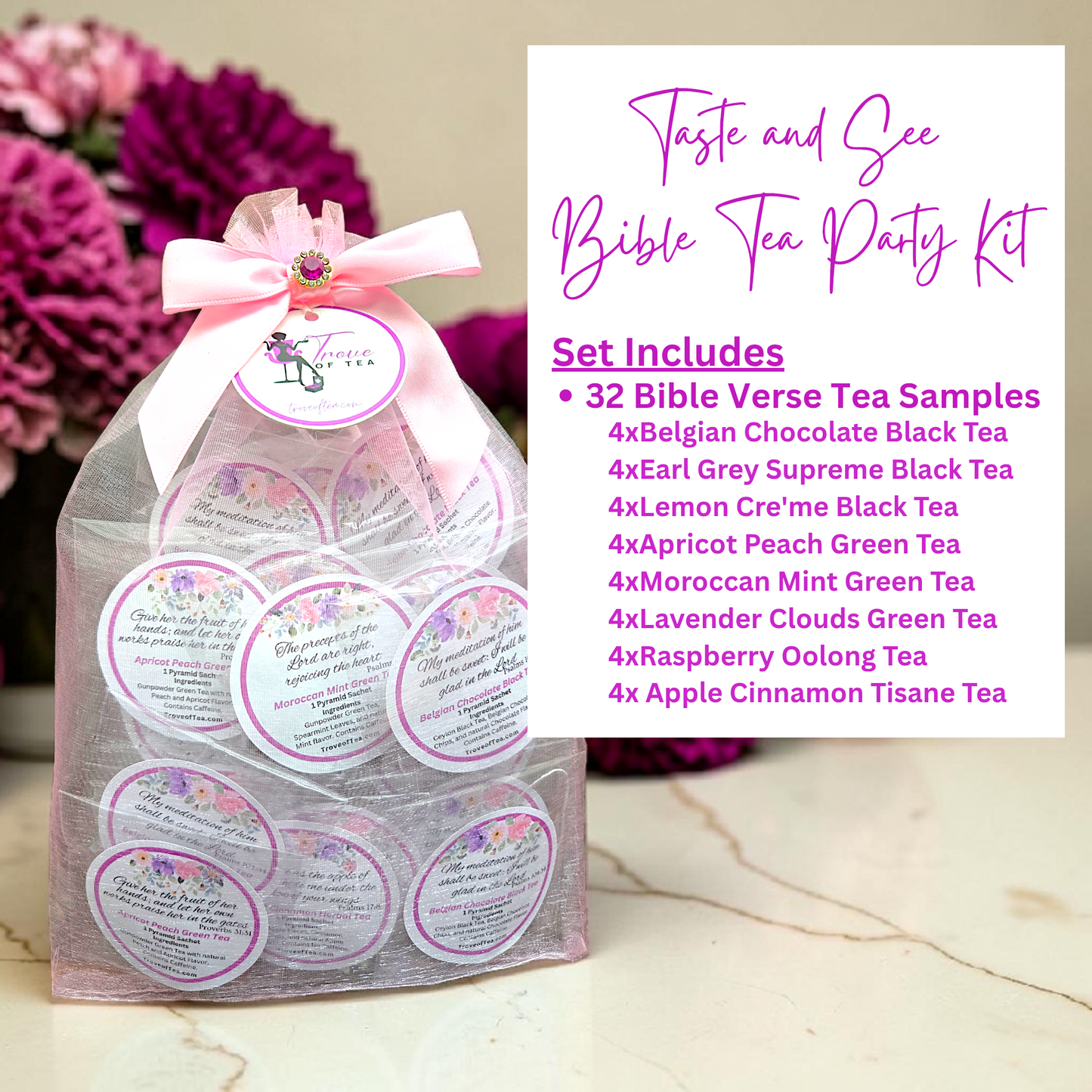 Taste and See Bible Tea Party Kit with Bible Verse Tea (32 Count)