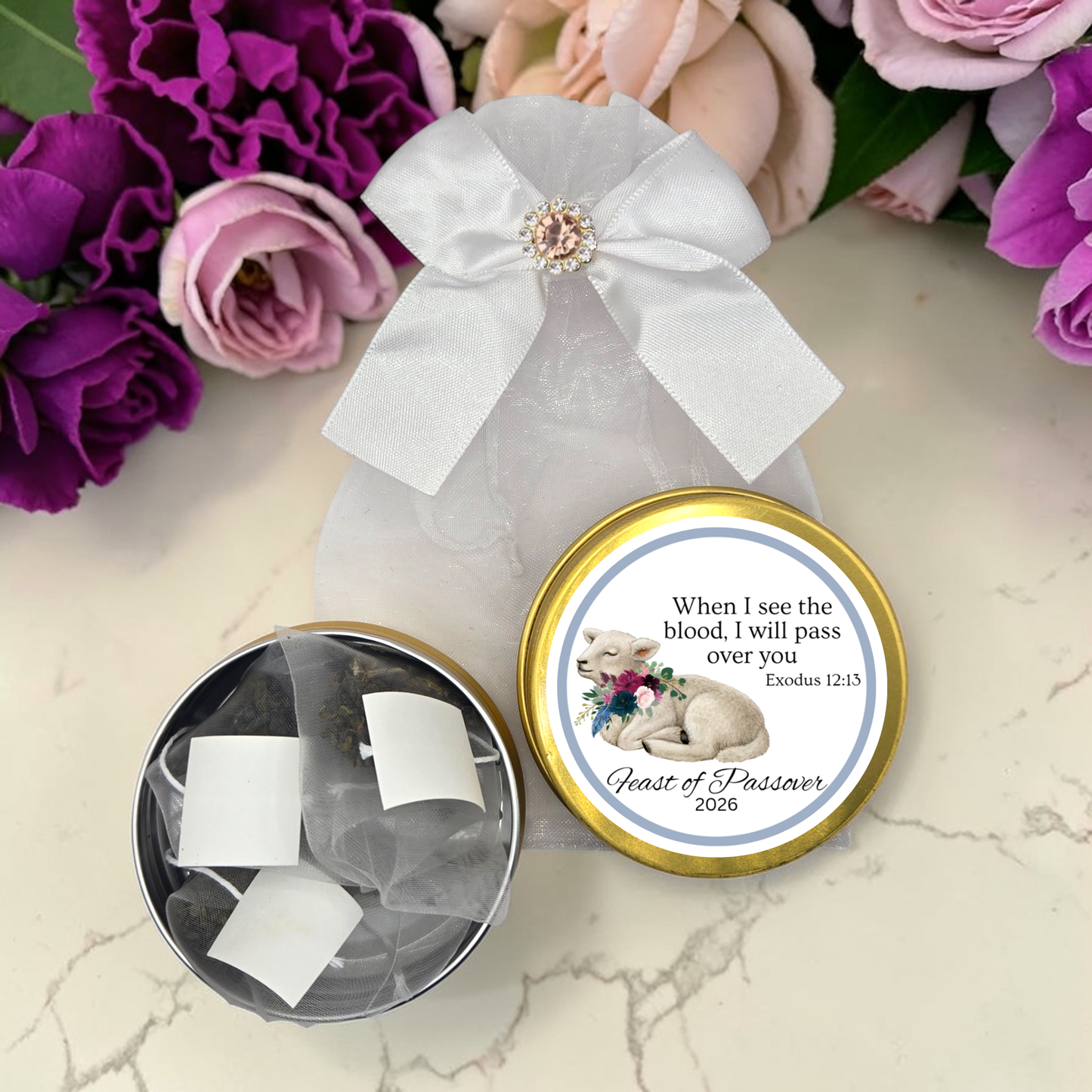 Passover Party Favors: Biblical Scripture Tea in Custom Tins (Set of 10)