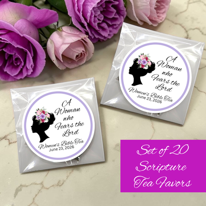 Woman that Feareth the Lord Silhouette Tea and Bible Favors (Set of 20)