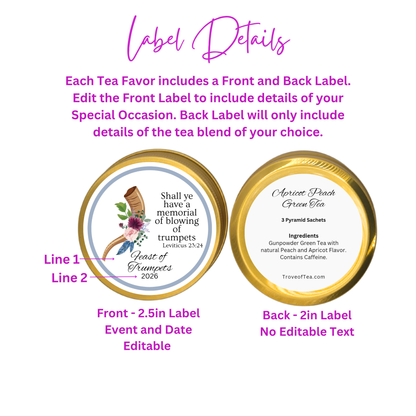 Feast of Trumpets: Personalized Bible and Tea Tin Favors (Set of 10)