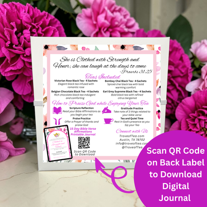 Clothed in Strength and Honor Black Tea Sampler Gift Set with Scripture Tea Bags