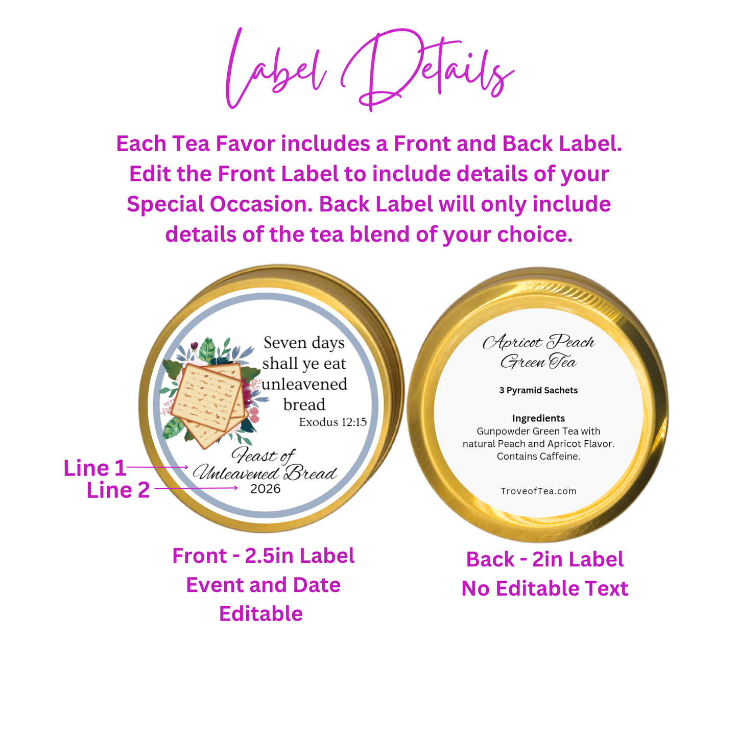 Feast of Unleavened Bread: Bible Verse Tea in Custom Mini Tins (Set of 10)