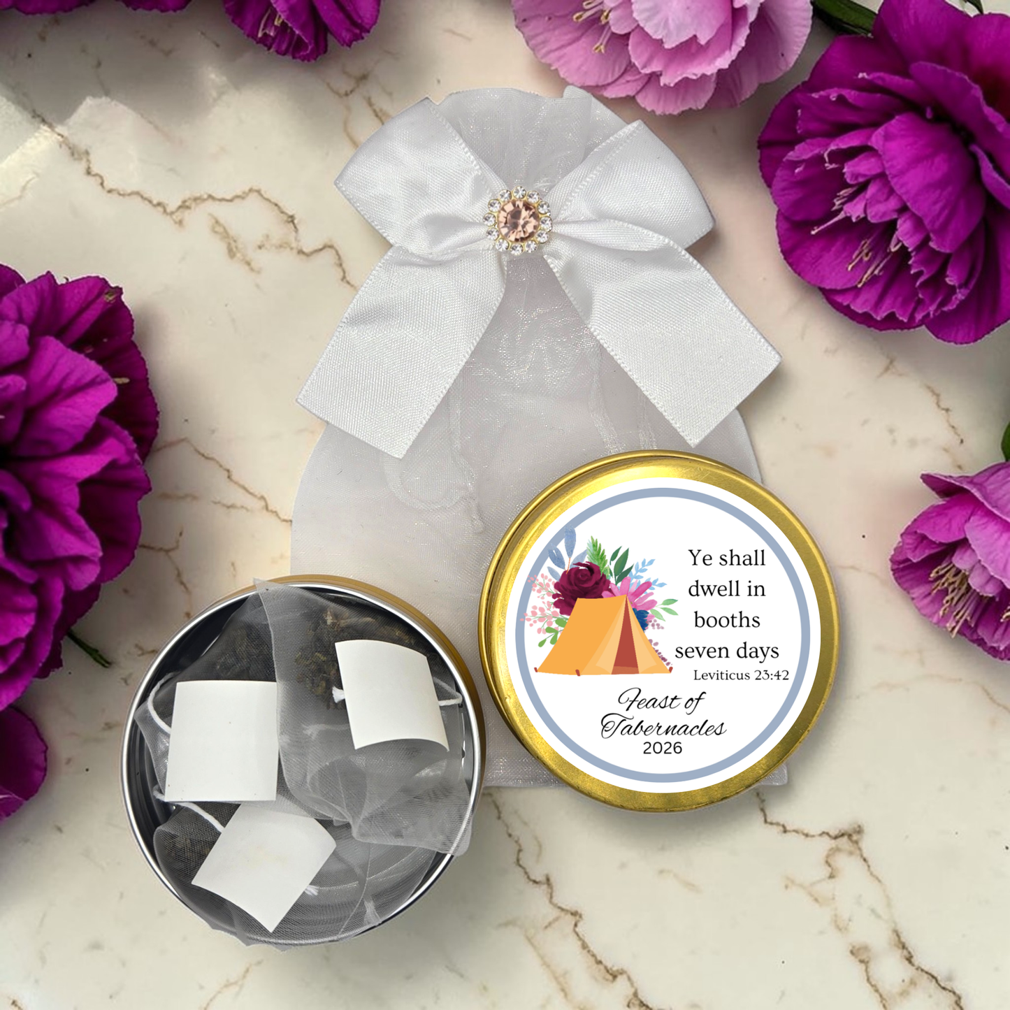 Feast of Tabernacles: Tea Favors in Custom Tea Tins for Biblical Feast Days (Set of 10)