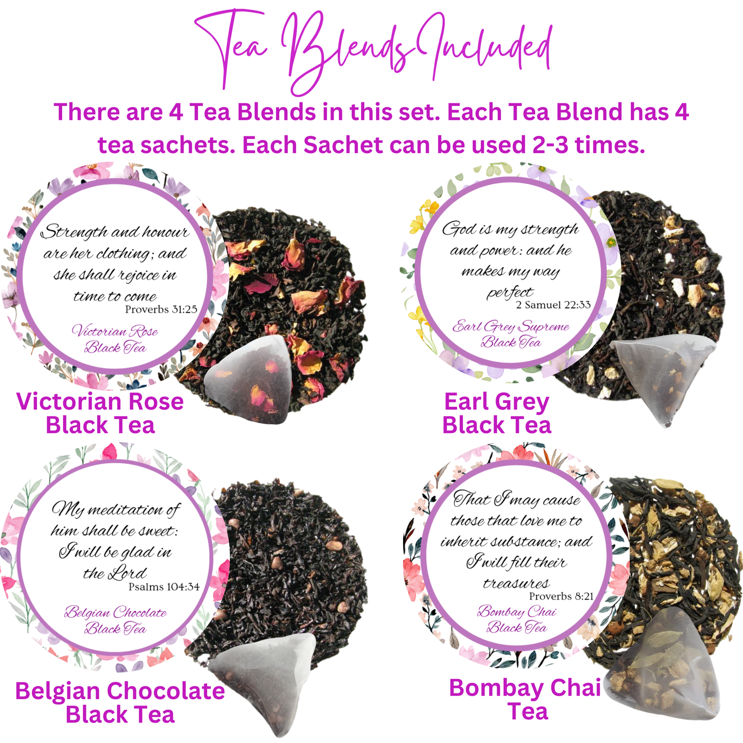 Clothed in Strength and Honor Black Tea Sampler Gift Set with Scripture Tea Bags