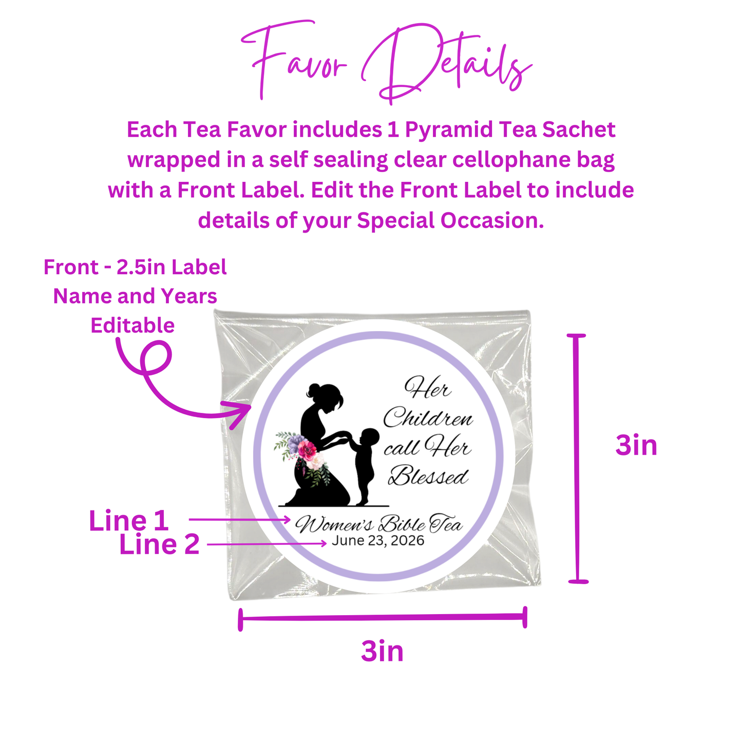 Blessed Woman Silhouette Scripture Tea Bag Favors (Set of 20)