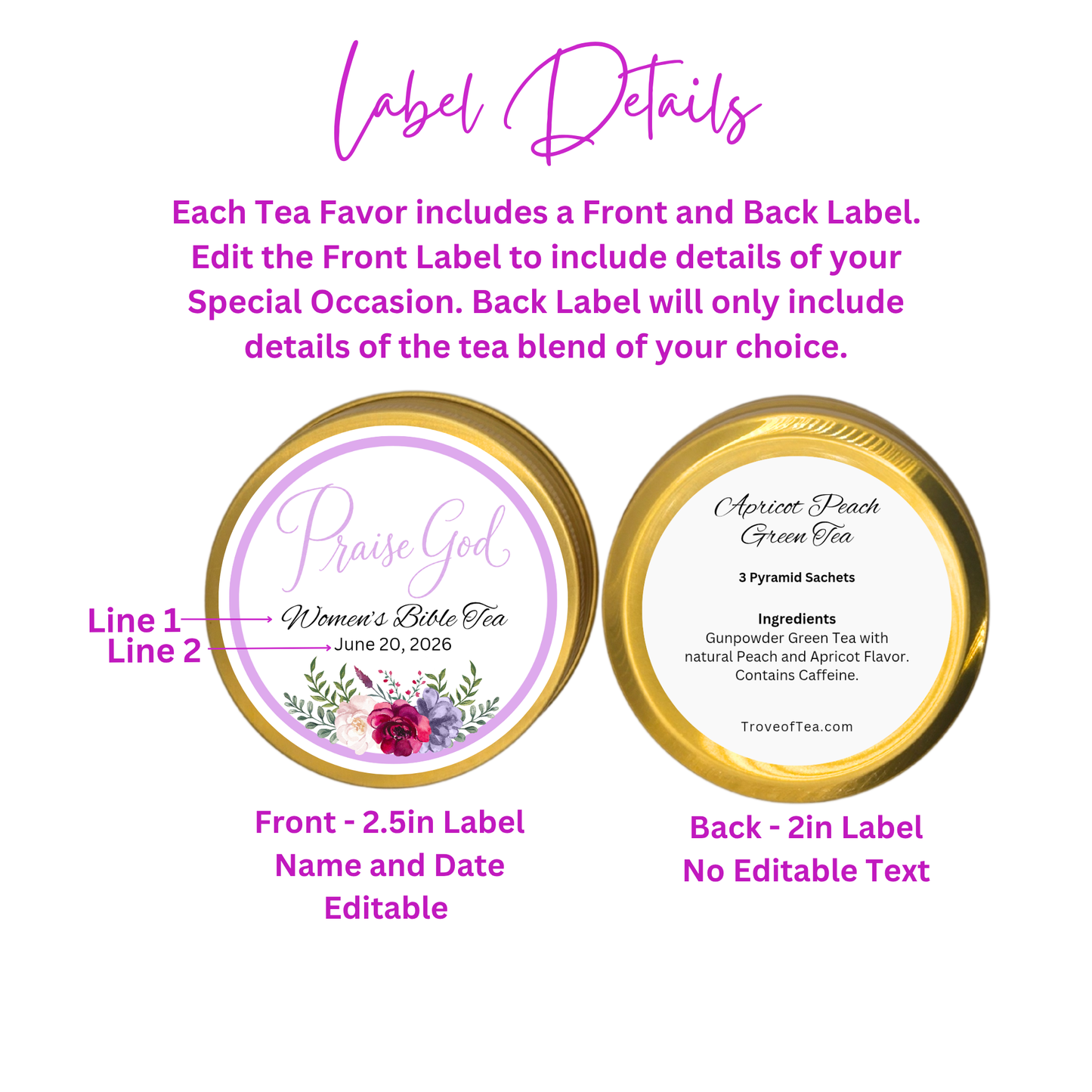 Praise God Floral Bible Verse Tea Favors for Ladies Tea Party and Bible Retreat (Set of 10)