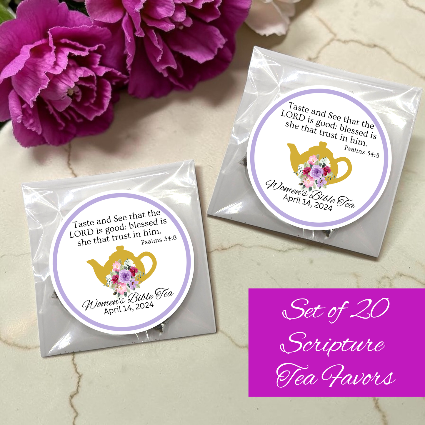 Teapot Women's Bible Study Tea Bag Party Favors (Set of 20)