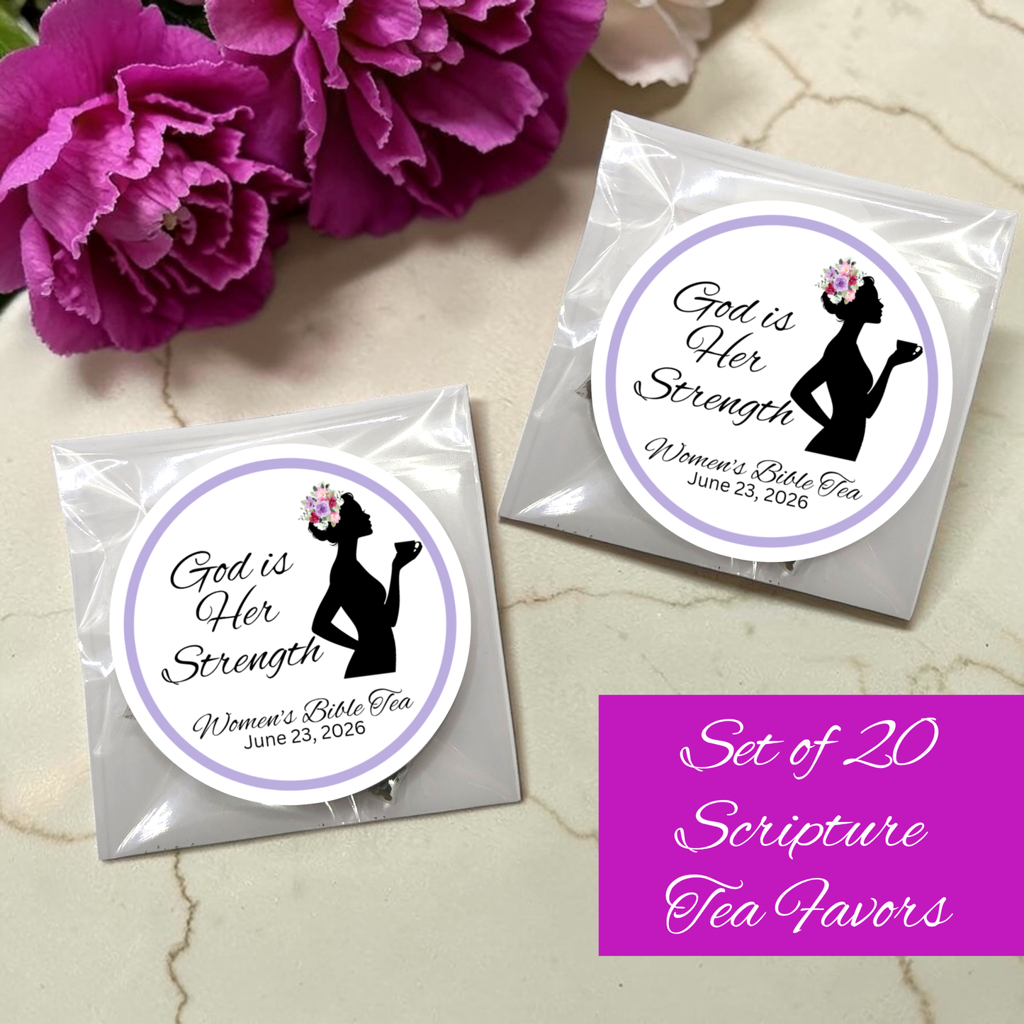 Godly Woman Silhouette Spiritual Tea Bag Favors (Set of 20)