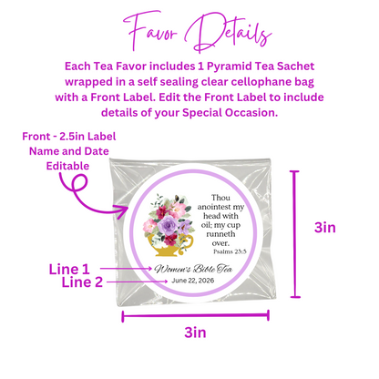 My Cup Runneth Over Bible Tea Bag Favors for Prayer Circle  (Set of 20)