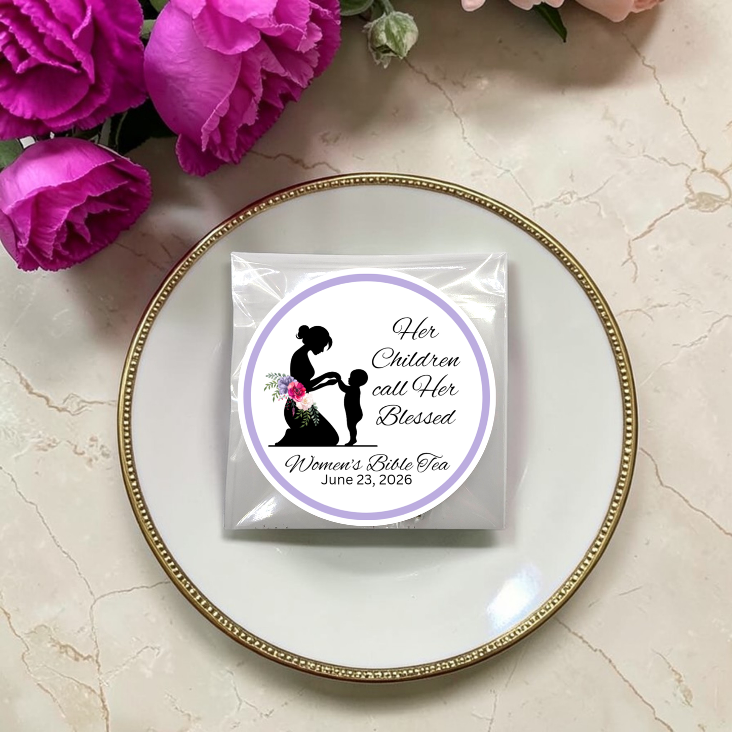 Blessed Woman Silhouette Scripture Tea Bag Favors (Set of 20)