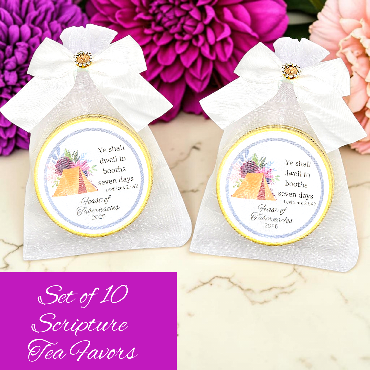 Feast of Tabernacles: Tea Favors in Custom Tea Tins for Biblical Feast Days (Set of 10)