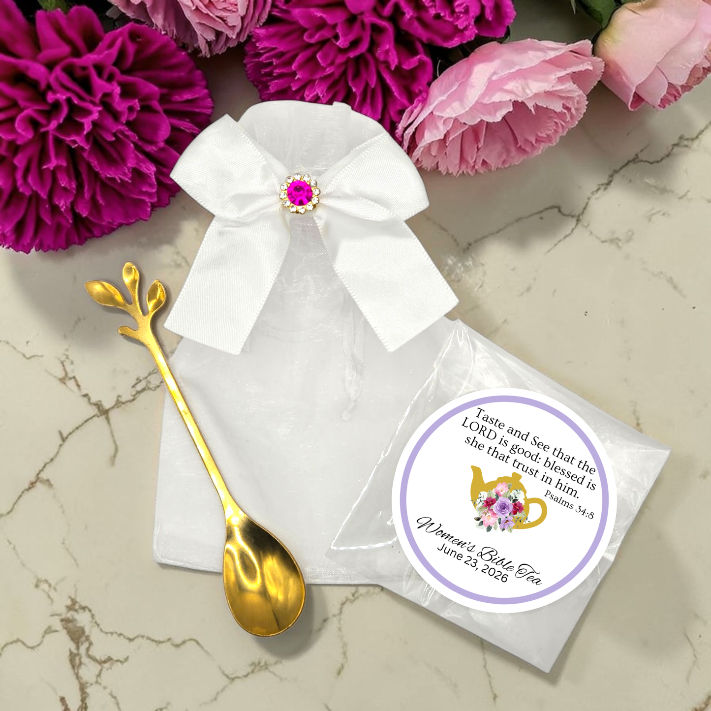 Leaf Teaspoon Favors with Biblical Tea (Set of 10)
