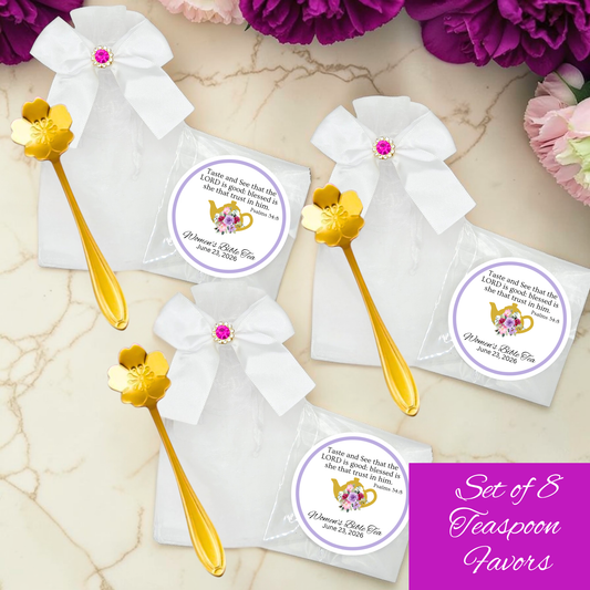 Sakura Flower Teaspoon Favors with Tea and Bible Verses (Set of 8)