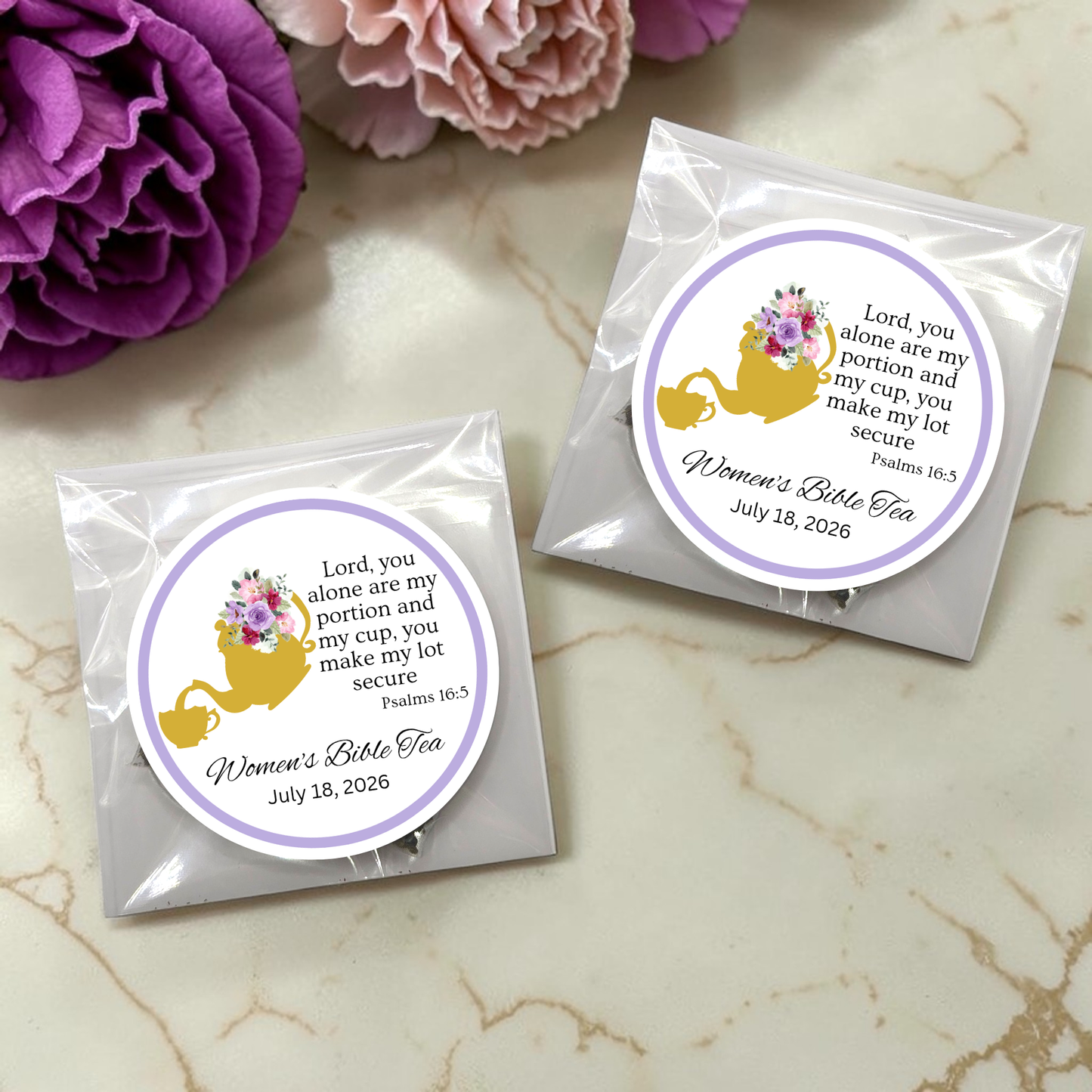 Teapot and Teacup Women's Tea Bags with Bible Verses (Set of 20)
