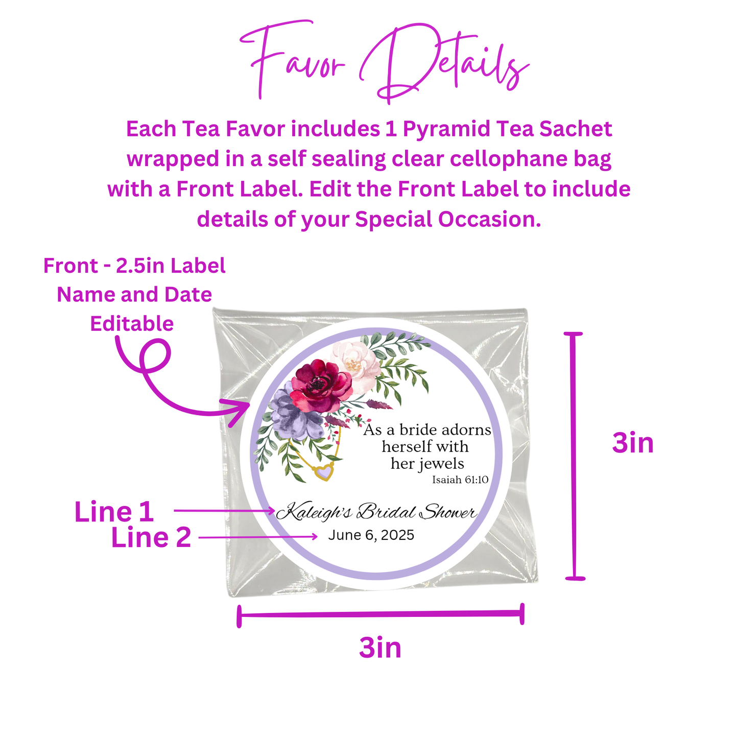 Floral Bridal Shower Bible Verse Tea Bag Party Favor (Set of 20)