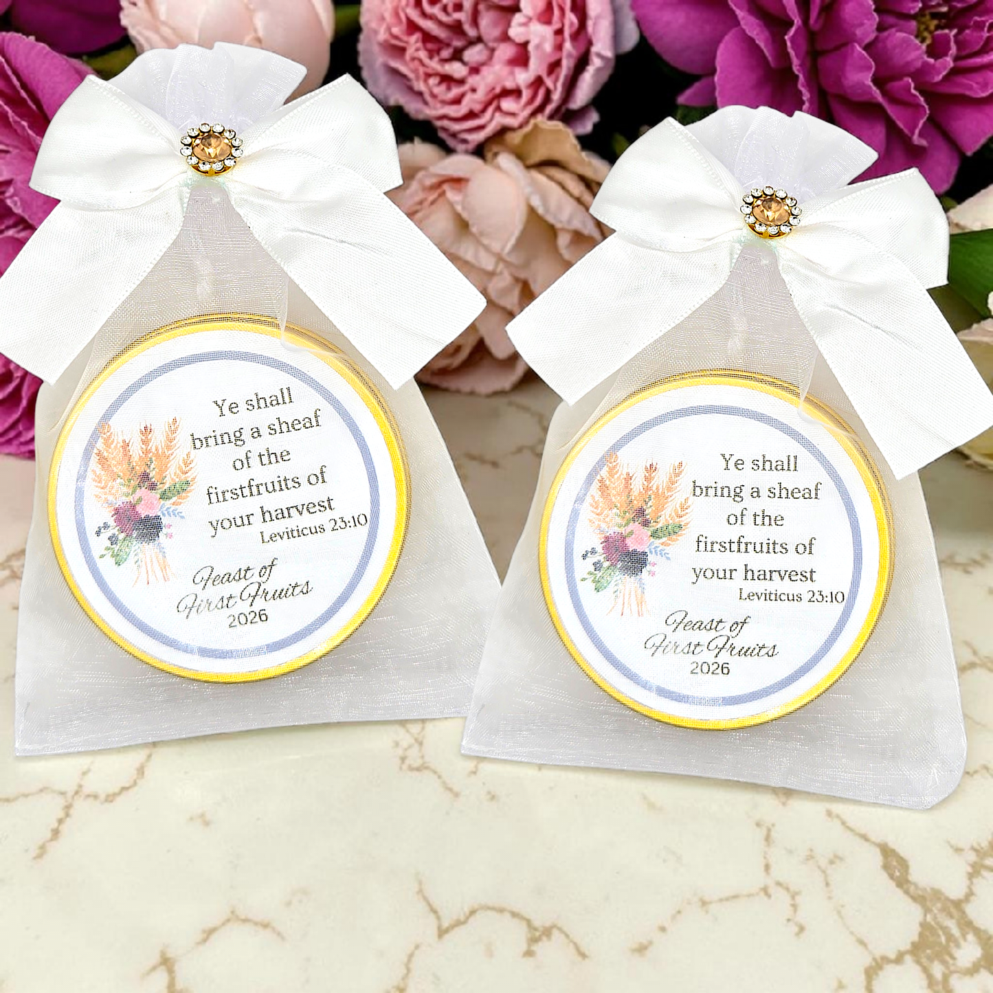 Feast of First Fruits: Scripture Verse Tea in Personalized Round Tins (Set of 10)
