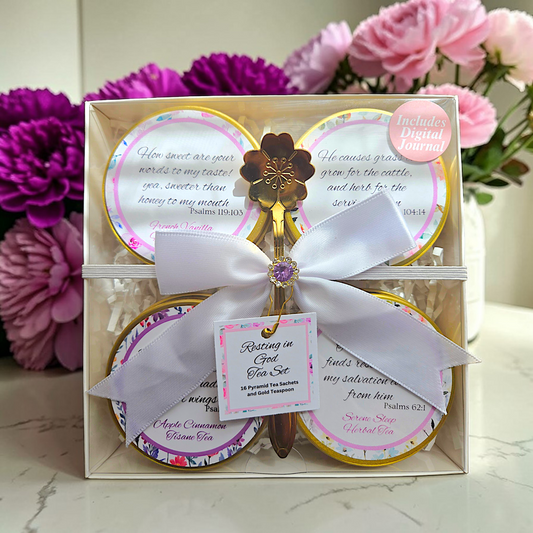 Resting in God Herbal Tea Sampler Gift Set with Scripture Tea Bags