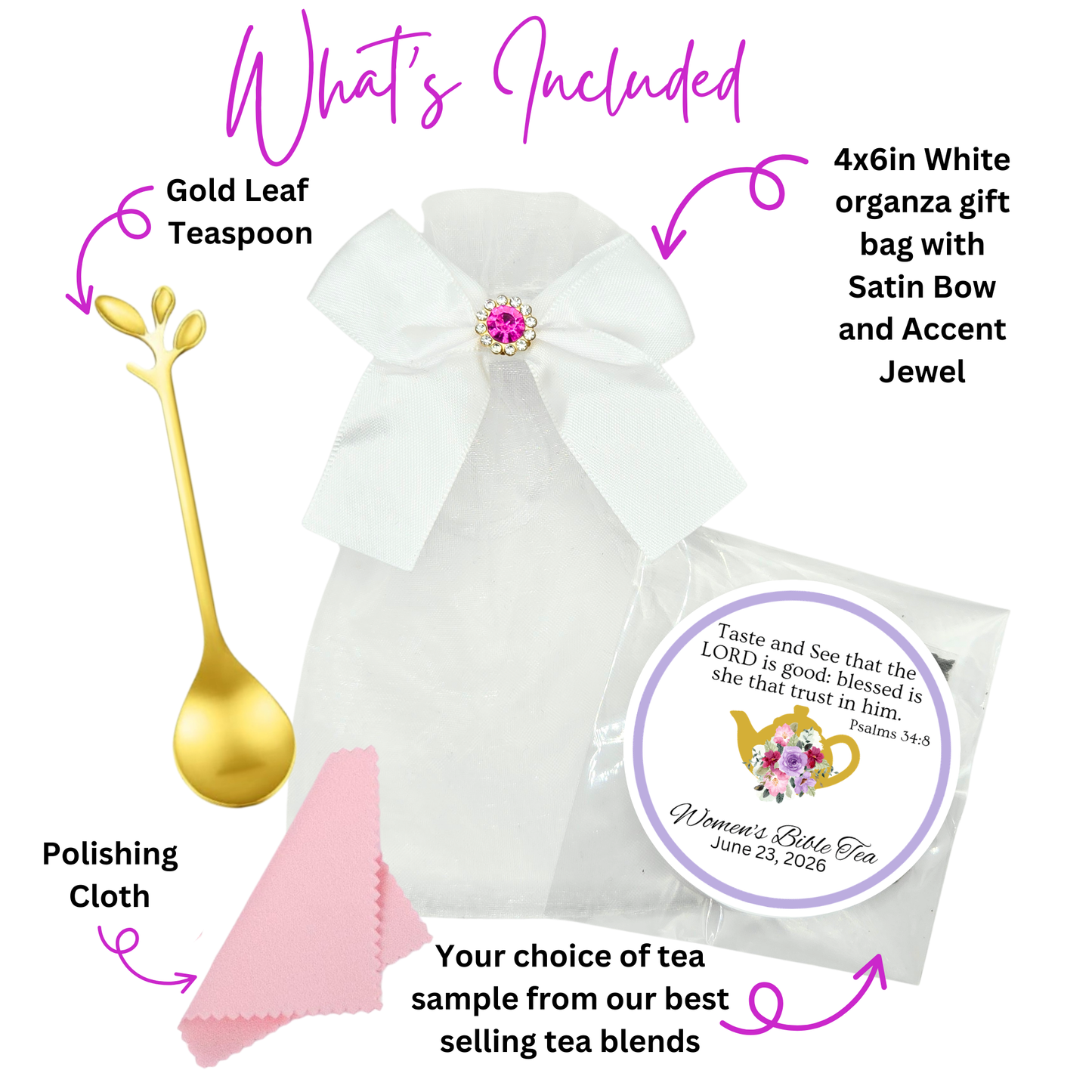 Leaf Teaspoon Favors with Biblical Tea (Set of 10)