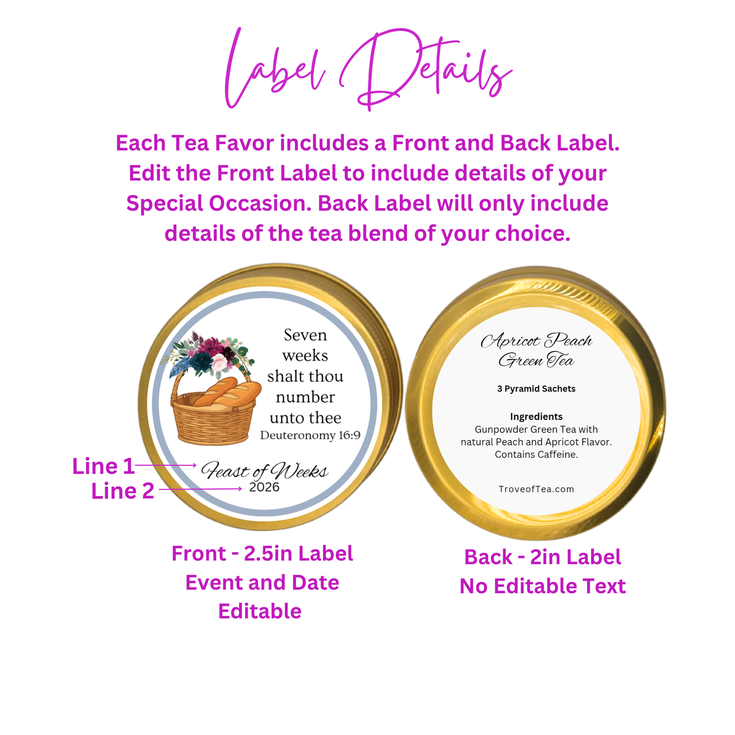Feast of Weeks: Biblical Scripture Tea Tins for Religious Tea Party Favors (Set of 10)