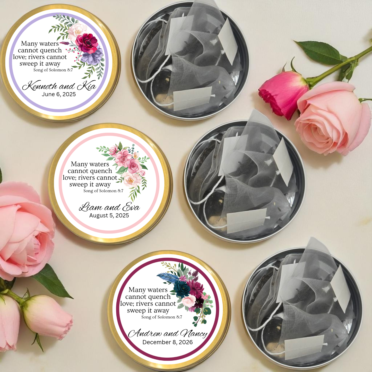 Right Floral Wedding Engagement Bible Tea Tin Party Favor(Set of 10)