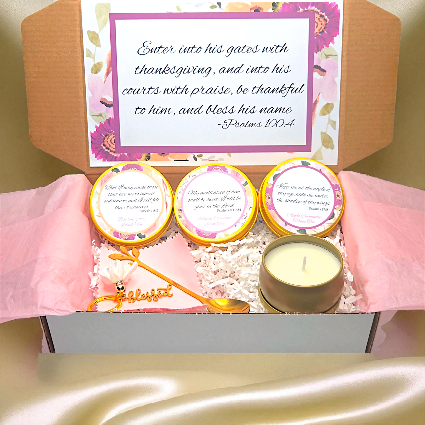 Psalm of Thanksgiving Bible Verse Tea Tin Gift Set